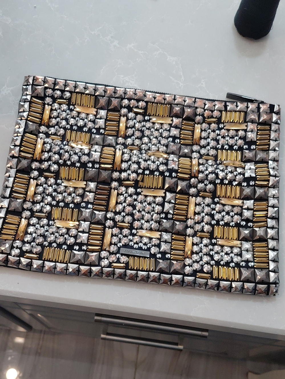 BCBGMaxAzria Black & Silver Studded Zip Clutch